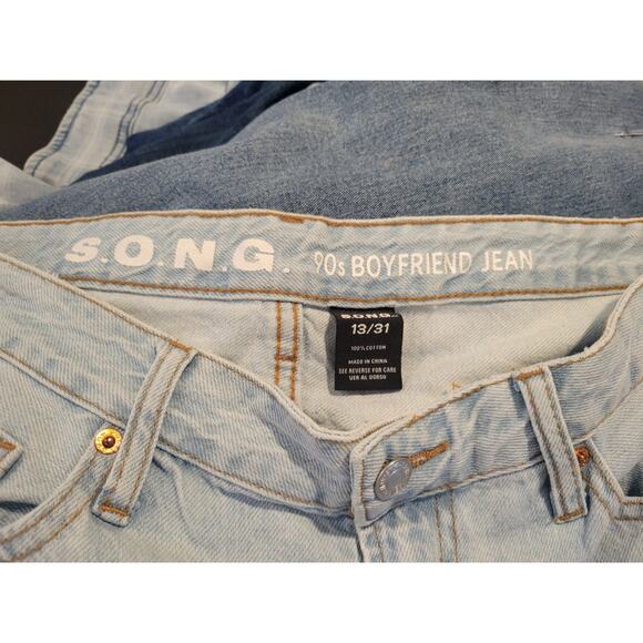 S.O.N.G. 90s Junior 13/31 Y2J Boyfriend Jeans Hi Rise Distressed Denim Hip Hop - Picture 3 of 8